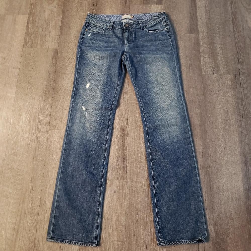 Paige Jimmy Jimmy Jeans Womens Mid Rise Straight Leg Distressed Denim Size 28